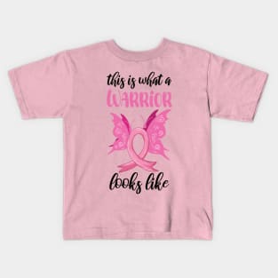 This Is A Warrior Looks Like Breast Cancer Survivor Pink Ribbon Kids T-Shirt